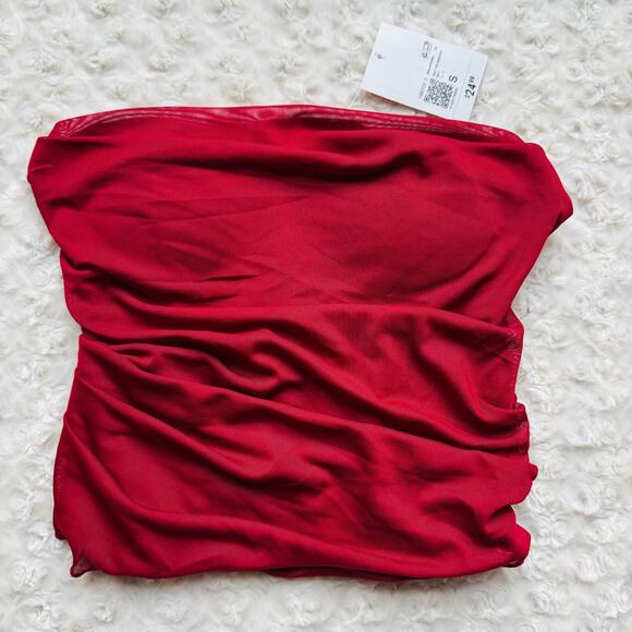 Forever 21 Women Red & Burgundy Ruch Corset Bustier Strapless Tube Top Small NEW - Picture 6 of 10